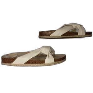 JONES NEW YORK White Faux Leather Cork Raffia Flat Slide Sandals Womens Size 6